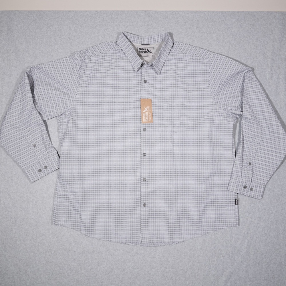 Eddie Bauer Shirt Mens 3XL Gray Pack It Seersucker 2.0 Long Sleeve UPF 30 Plaid